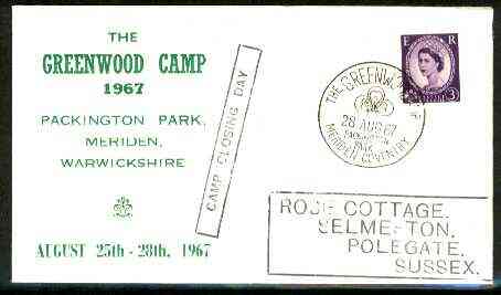 Great Britain 1967 Commemorative cover for Greenwood Camp with special illustrated last day cancel and Last day cachet, stamps on , stamps on  stamps on scouts