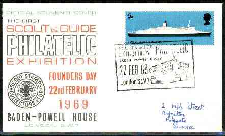 Great Britain 1969 commemorative cover for the First Scout & Guide Philatelic Exhibition with special illustrated Baden-Powell House cancel, stamps on scouts, stamps on guides, stamps on stamp exhibitions
