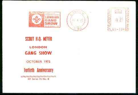 Great Britain 1972 commemorative cover for the 40th Anniversary of London Gang Show with special illustrated meter cancel, stamps on scouts, stamps on entertainments
