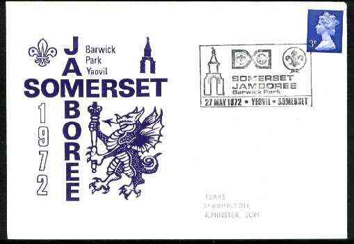 Great Britain 1972 commemorative cover for Barwick Park Jamboree with special illustrated cancel, stamps on scouts