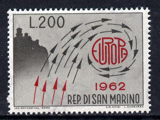 San Marino 1962 Europa 200lira single unmounted mint SG 689, stamps on europa