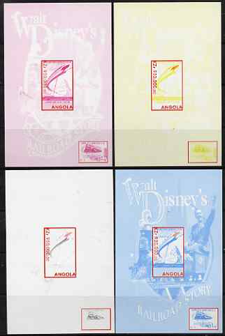 Angola 1999 Walt Disneys Railroad Story #2 s/sheet - the set of 4 imperf progressive proofs comprising various 2 and 3-colour composites, unmounted mint, stamps on railways, stamps on disney