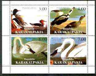 Karakalpakia Republic 1999 John Audubon Birds perf sheetlet containing 4 values unmounted mint, stamps on birds, stamps on audubon
