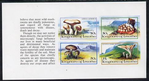 Lesotho 1983 Fungi complete set of 4 in unmounted mint imperf booklet pane (SG 532b), stamps on fungi