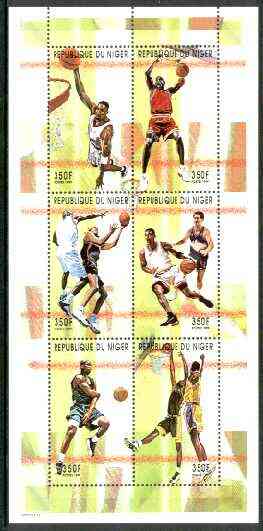 Niger Republic 1999 Basketball perf sheetlet containing complete set of 6 values unmounted mint , stamps on basketball, stamps on sport