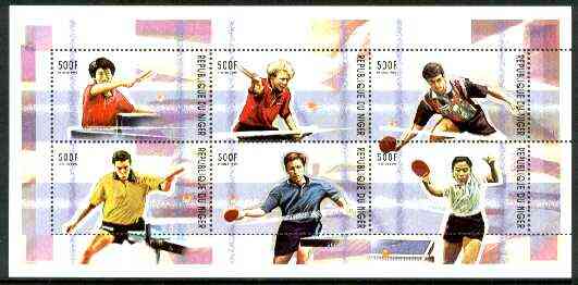 Niger Republic 1999 Table Tennis perf sheetlet containing complete set of 6 values unmounted mint , stamps on table tennis, stamps on sport