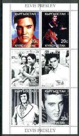 Kyrgyzstan 1999 Elvis Presley perf sheetlet containing 6 values unmounted mint, stamps on films, stamps on entertainments, stamps on elvis, stamps on music, stamps on guitar    