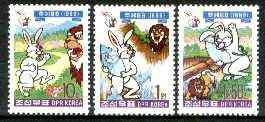 North Korea 1999 Chinese New Year - Year of the Rabbit set of 3 values unmounted mint, stamps on animals, stamps on rabbits, stamps on lunar, stamps on lunar new year