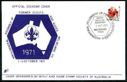 Australia 1971 9th Assembly of Former Scouts & Guides commemorative cover with special General Assembly cancel, stamps on scouts, stamps on guides