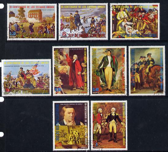 Equatorial Guinea 1975 USA Bicentenary (1st issue - Paintings of US history) set of 9 cto used*, stamps on arts     americana