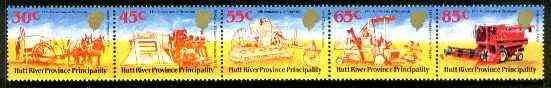 Cinderella - Hutt River Province 1984 14th Anniversary of Secession unmounted mint strip of 5 (Farm Machinery), stamps on farming, stamps on horses