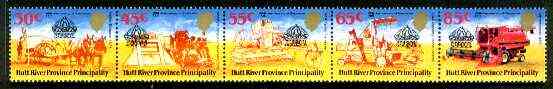 Cinderella - Hutt River Province 1984 15th Anniversary of Secession unmounted mint strip of 5 (opt on 14th Anniversary - Farm Machinery), stamps on farming, stamps on horses