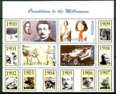 Angola 1999 Countdown to the Millennium #01 (1900-1909) perf sheetlet containing 4 values (Einstein, Rolls Royce, Geronimo, Baseball) unmounted mint, stamps on personalities, stamps on einstein, stamps on science, stamps on physics, stamps on cars, stamps on rolls royce, stamps on cultures, stamps on baseball, stamps on teddy bears, stamps on boxing, stamps on volcanoes, stamps on nobel, stamps on millennium, stamps on judaica   , stamps on personalities, stamps on einstein, stamps on science, stamps on physics, stamps on nobel, stamps on maths, stamps on space, stamps on judaica, stamps on atomics