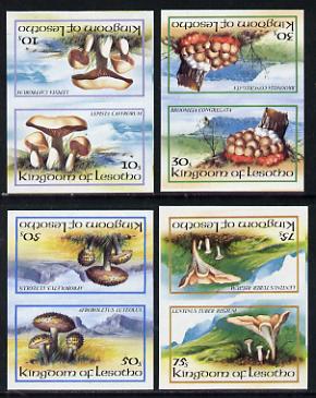Lesotho 1983 Fungi set of 4 in unmounted mint imperf tete-beche pairs (SG 532a-5a), stamps on fungi