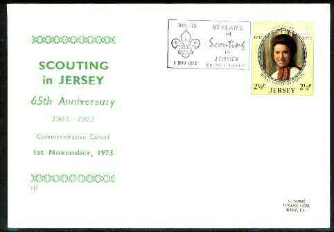 Jersey 1973 Commemorative cover for 65th Anniversary of Scouting in Jersey with special illustrated cancel, stamps on scouts