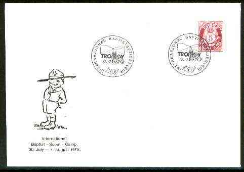 Norway 1970 Commemorative cover for International Baptist Scout Camp with special illustrated cancel, stamps on scouts