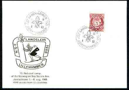 Norway 1969 Commemorative card for J¿rstadmoen National Scout Camp with special illustrated cancel, stamps on scouts