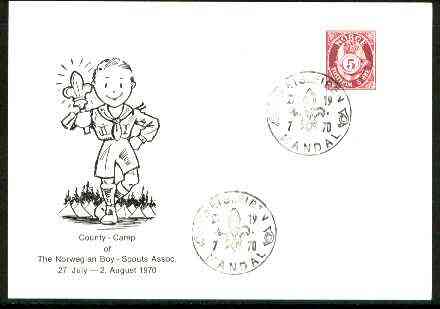 Norway 1970 Commemorative card for Kretsleiren County Scout Camp with special illustrated cancel, stamps on , stamps on  stamps on scouts