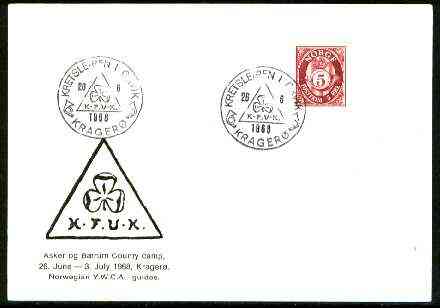 Norway 1968 Commemorative card for Asker og Baerum District YWCA Guide Camp with special illustrated cancel, stamps on scouts, stamps on guides
