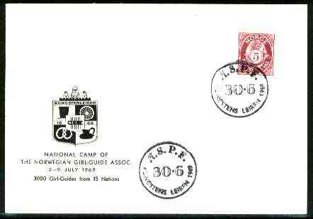 Norway 1969 Commemorative card for Leiren National Girl Guide Camp with special illustrated cancel, stamps on scouts, stamps on guides
