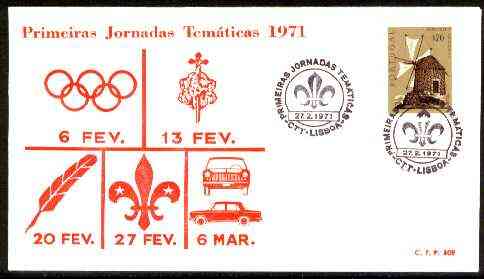 Portugal 1973 Commemorative cover with 20c Windmill stamp with Special 'Scout Day' first day cancel, stamps on scouts, stamps on windmills, stamps on 