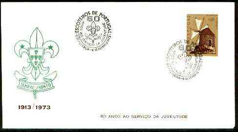 Portugal 1973 Commemorative cover for 60 Years of Scouting with 20c Windmill stamp with Special  cancel, stamps on scouts, stamps on windmills, stamps on 