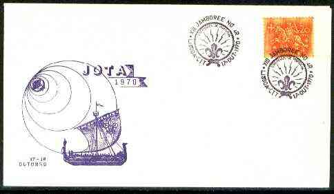 Portugal 1971 illustrated cover (Viking Ship) for Jota 70 (13th Scout Jamboree) with Special  Lisbon cancel, stamps on scouts, stamps on vikings, stamps on ships