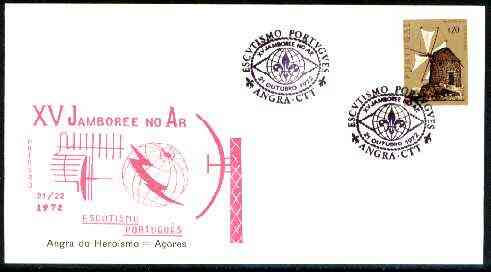 Portugal 1972 illustrated cover (Aerials) for 15th Angra Scout Jamboree, 20c Windmill stamp with special cancel, stamps on scouts, stamps on radio, stamps on windmills