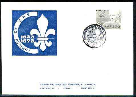 Portugal 1973 commemorative cover for 50 Years of Scouting with illustrated cancel, stamps on scouts