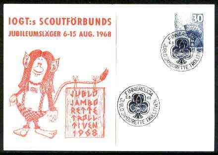 Norway 1968 Commemorative card for Trolltiven Jublo Jamboree with special illustrated cancel, stamps on scouts