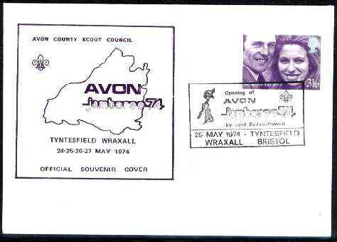 Great Britain 1974 Official souvenir cover for Avon Jamboree with special illustrated cancel, stamps on , stamps on  stamps on scouts