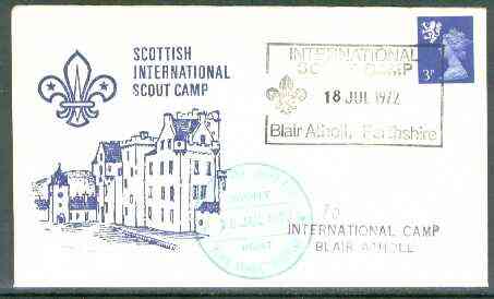 Great Britain 1972 Commemorative cover for Scottish International Scout Camp with special cancel & 'Scout Post'cachet, stamps on scouts, stamps on scots, stamps on scotland