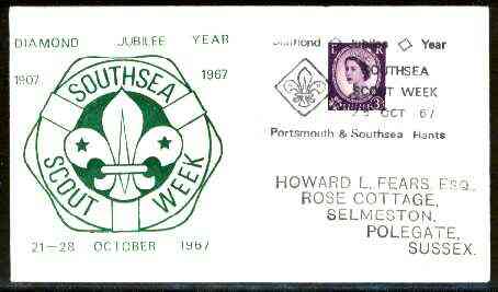 Great Britain 1967 Commemorative cover for Southsea Scout Week with special illustrated cancel, stamps on scouts