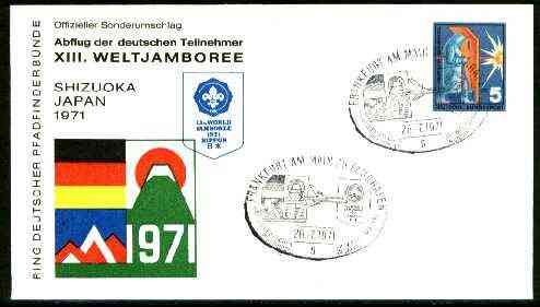Germany - West 1971 Commemorative cover for 13th World Jamboree (Nippon) with special illustrated cancel, stamps on scouts