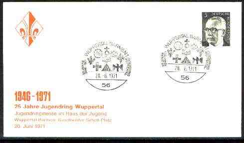 Germany - West 1971 Commemorative cover for 25th Anniversary Wuppertal Scouts with special illustrated cancel, stamps on scouts