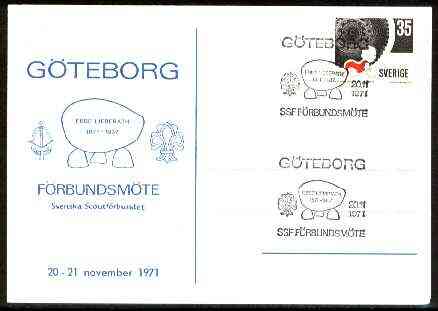 Sweden 1971 Commemorative card for Gšteborg Scout Anniversary with special illustrated cancel, stamps on scouts