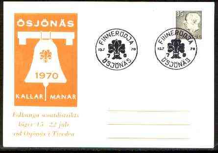 Sweden 1970 Commemorative card for \85sj\9An\8As Scouts with special illustrated cancel, stamps on scouts, stamps on bells