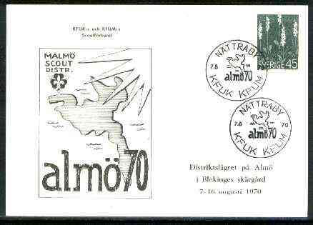 Sweden 1970 Commemorative card for Almo 70 Scouts with special illustrated (Map) cancel, stamps on scouts, stamps on maps