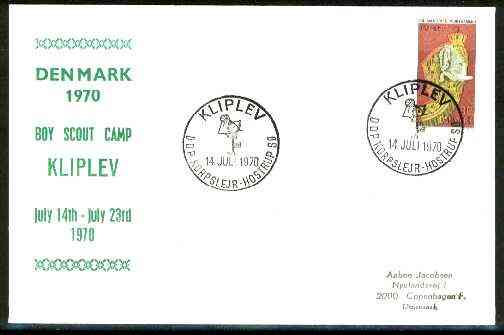 Denmark 1970 Commemorative cover for Kliplev Scout Camp with special illustrated cancel, stamps on scouts