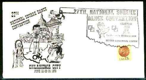 United States 1978 illustrated cover for 27th National Square Dance Convention with special illustrated cancel, stamps on dancing, stamps on americana