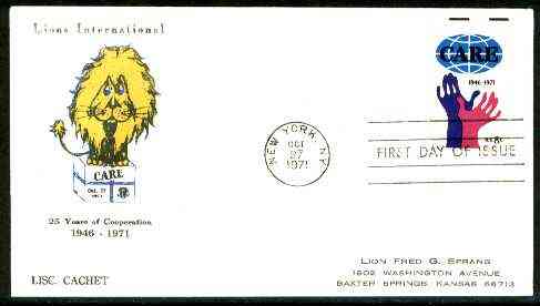 United States 1952 Lions International 25th Anniversary illustrated cover bearing Care stamp with first day cancel, stamps on , stamps on  stamps on lions int, stamps on rotary