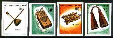 Congo 1975 Traditional Musical Instruments set of 4 imperf from limited printing unmounted mint, as SG 473-76, stamps on music, stamps on musical instruments