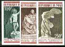 Mali 1973 Famous Sculptures set of 3, imperf from limited printing , as SG 400-402*, stamps on sculptures, stamps on mythology