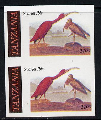 Tanzania 1986 John Audubon Birds 20s (Scarlet Ibis) in unmounted mint imperf pair (as SG 466)*, stamps on , stamps on  stamps on audubon  birds    ibis