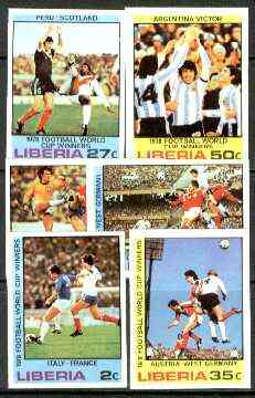 Liberia 1978 Football World Cup Winners set of 6 imperf from limited printing, unmounted mint SG 1356-61, stamps on football, stamps on sport