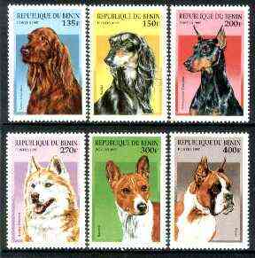 Benin 1997 Dogs complete perf set of 6 unmounted mint, SG 1490-95*, stamps on dogs, stamps on saluki, stamps on husky, stamps on boxer, stamps on doberman, stamps on irish setter