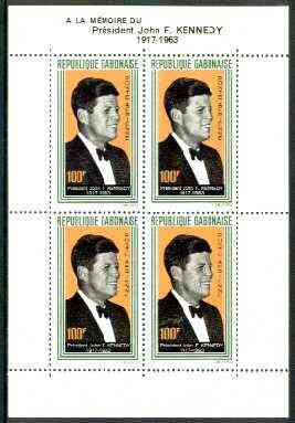 Gabon 1964 President Kennedy Commemoration unmounted mint m/sheet containing 4 x 100f, SG MS 226, stamps on kennedy, stamps on personalities