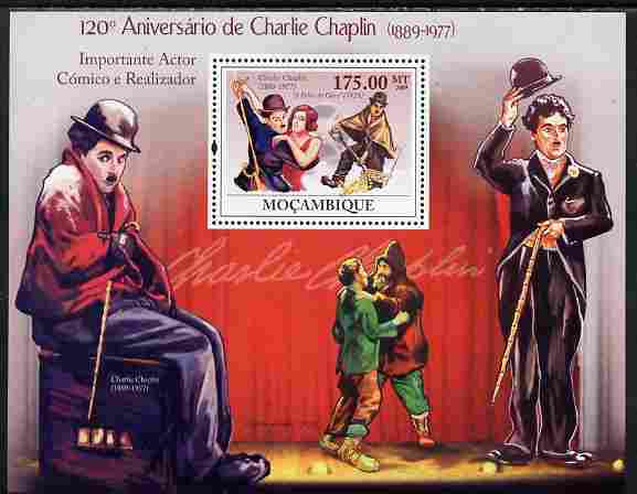 Mozambique 2009 120th Anniversary of Charlie Chaplin perf s/sheet unmounted mint, stamps on personalities, stamps on comedy, stamps on films, stamps on cinema, stamps on movies, stamps on , stamps on comedy, stamps on chaplin