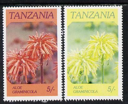 Tanzania 1986 Flowers 5s (Aloe) with red omitted, complete sheetlet of 8 plus normal sheet, both unmounted mint as SG 475, stamps on , stamps on  stamps on flowers