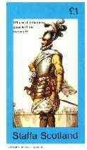 Staffa 1982 French Costumes of 16th Century #2 (Officer to Henry IV) imperf souvenir sheet (Â£1 value) unmounted mint, stamps on costumes, stamps on militaria